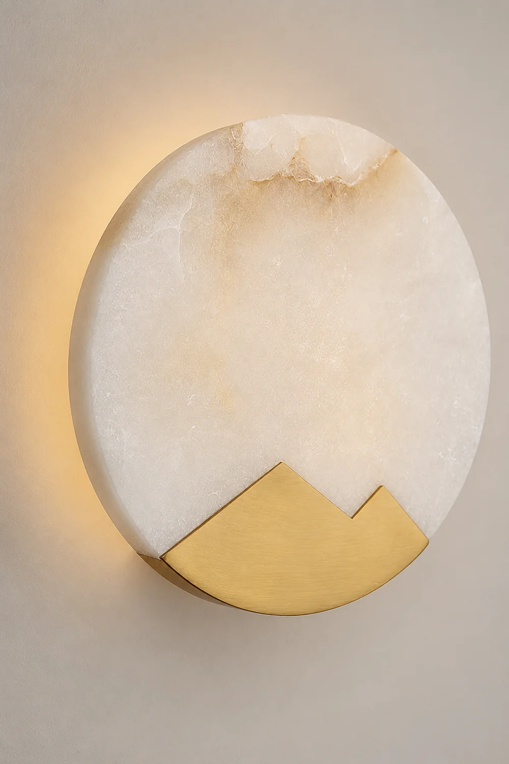 Brass and Alabaster Round Wall Light - Lumpaz