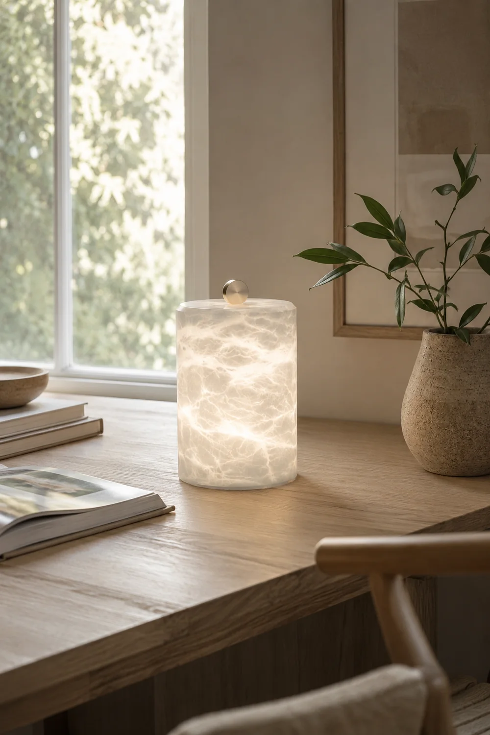 Cylindrical Alabaster Table Lamp - Lumpaz