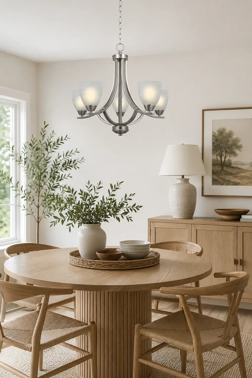 Transitional 5-Light Satin Nickel Chandelier - Lumpaz