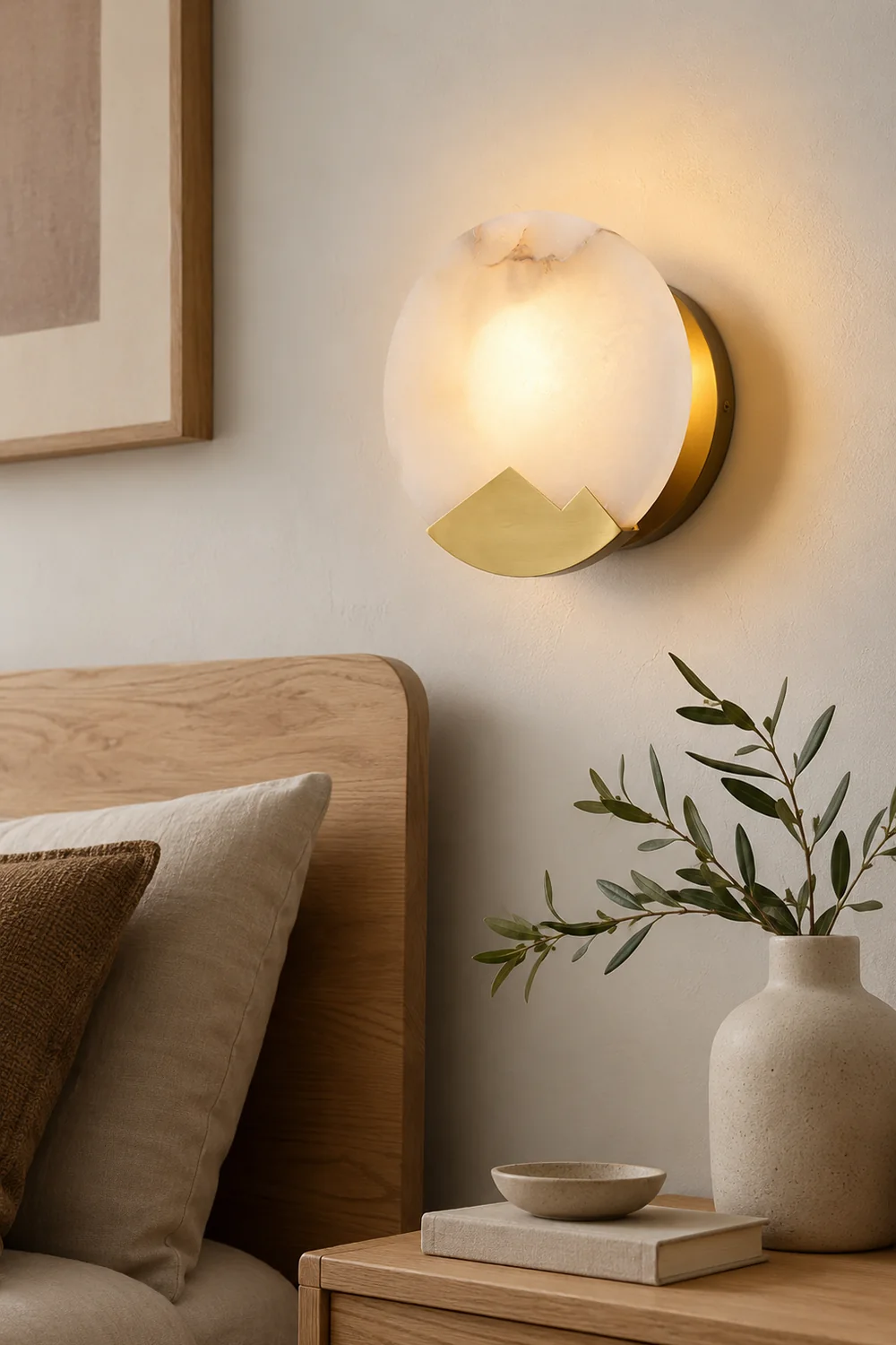 Brass and Alabaster Round Wall Light - Lumpaz