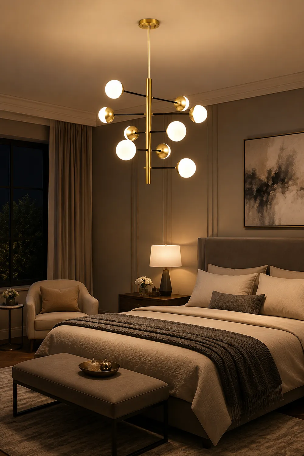 10-Globe Modern Brass Chandelier - Lumpaz