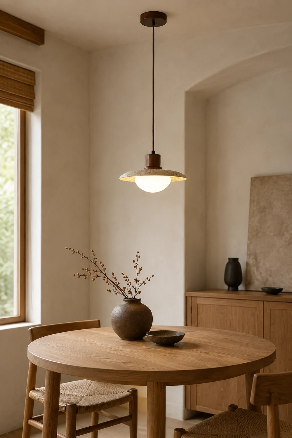 Japanese Modern Travertine Hanging Light - Lumpaz