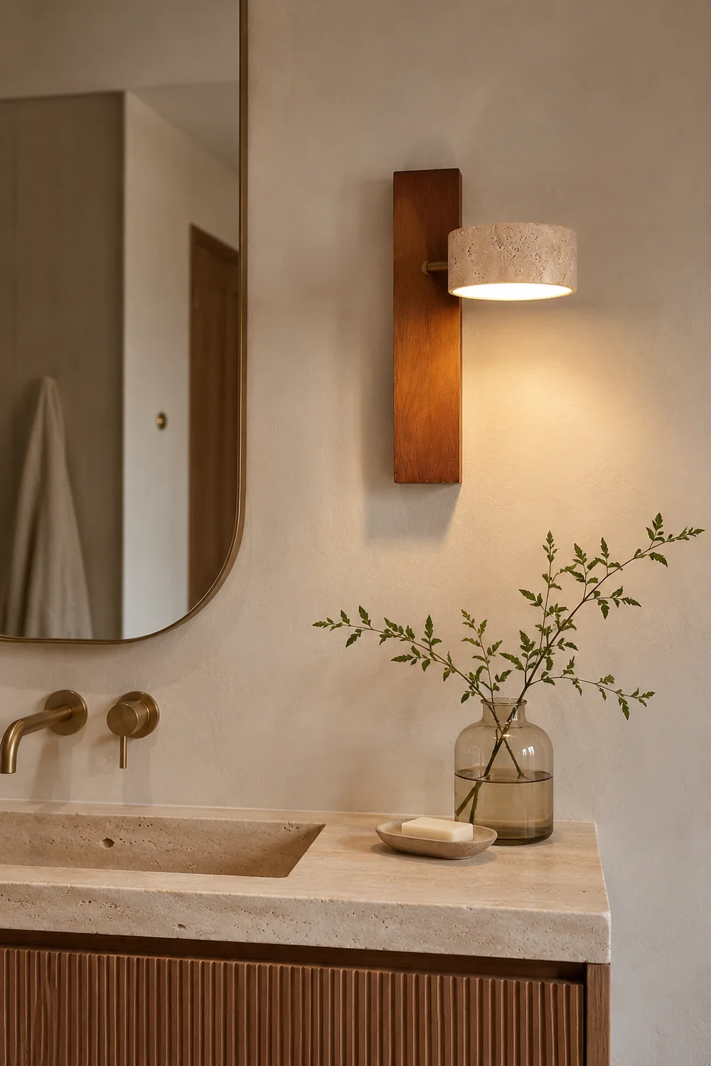 Minimalist Stone and Wood Wall Lamp - Lumpaz