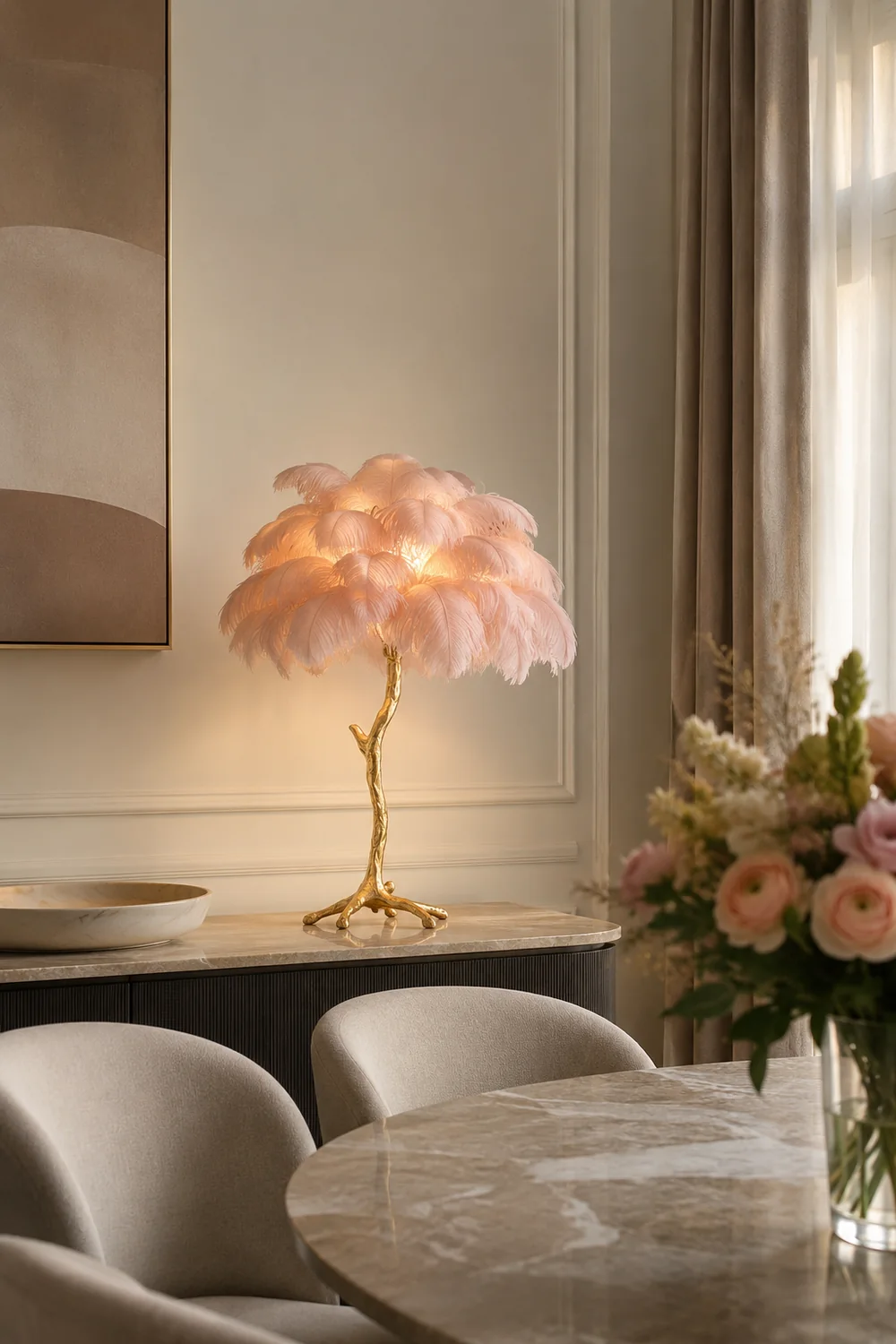 Colorful Ostrich Feather Table Lamp - Lumpaz