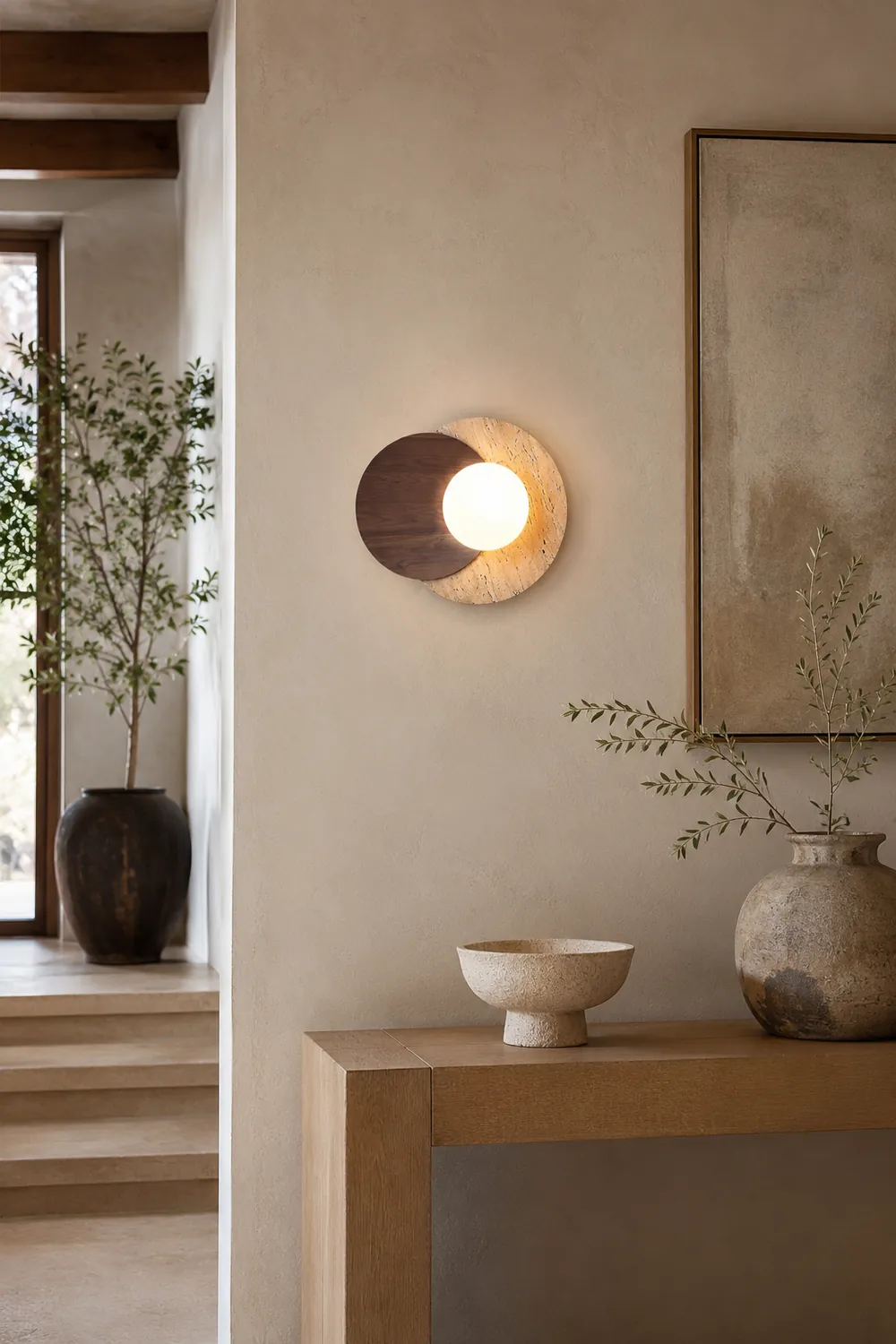 Partial Eclipse Wood & Stone Wall Light - Lumpaz