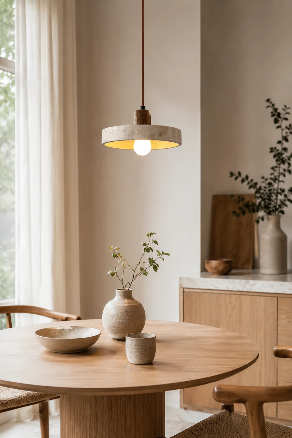 Natural Walnut Wood and Stone Pendant Lamp - Lumpaz