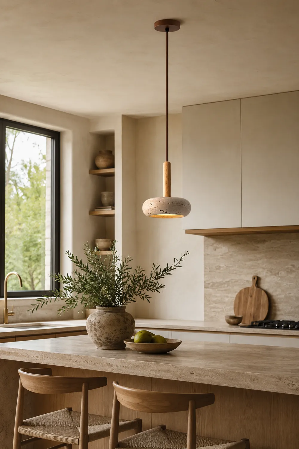 Hourglass Travertine Pendant Light - Lumpaz