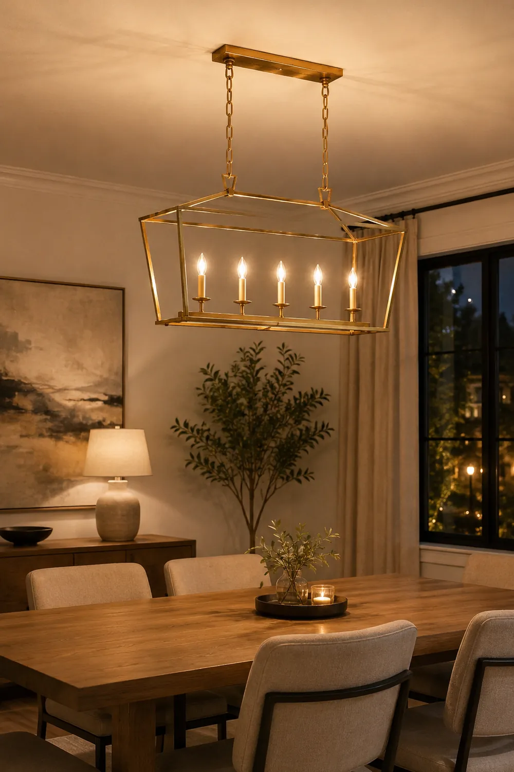 Gold Rectangular Lantern Linear Chandelier - Lumpaz
