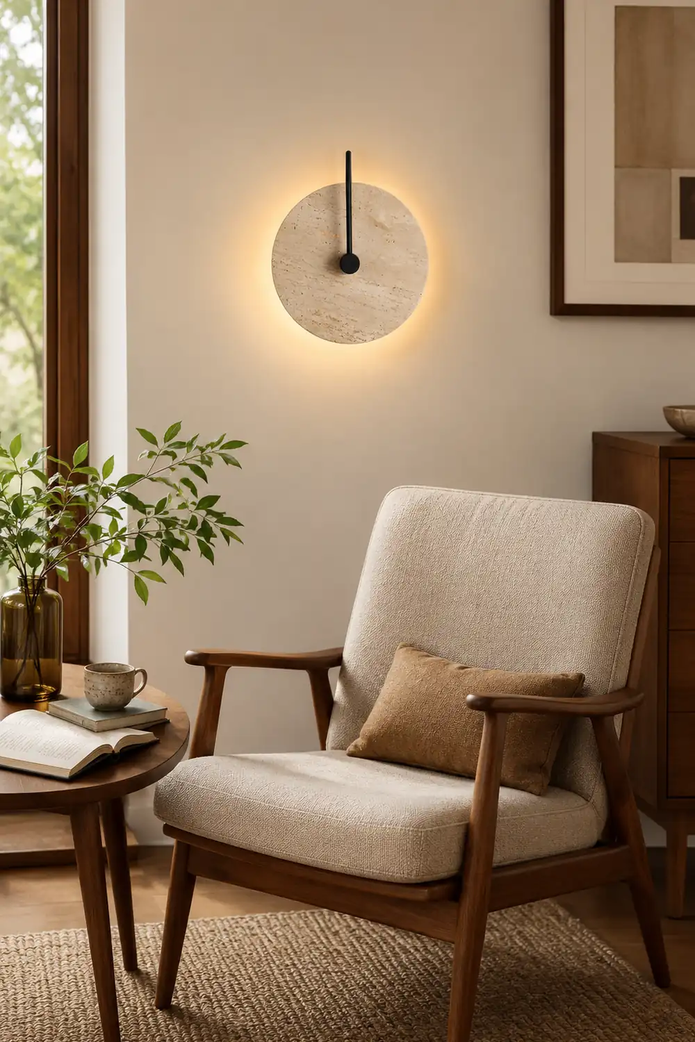 Minimalist Circular Travertine Wall Sconce - Lumpaz