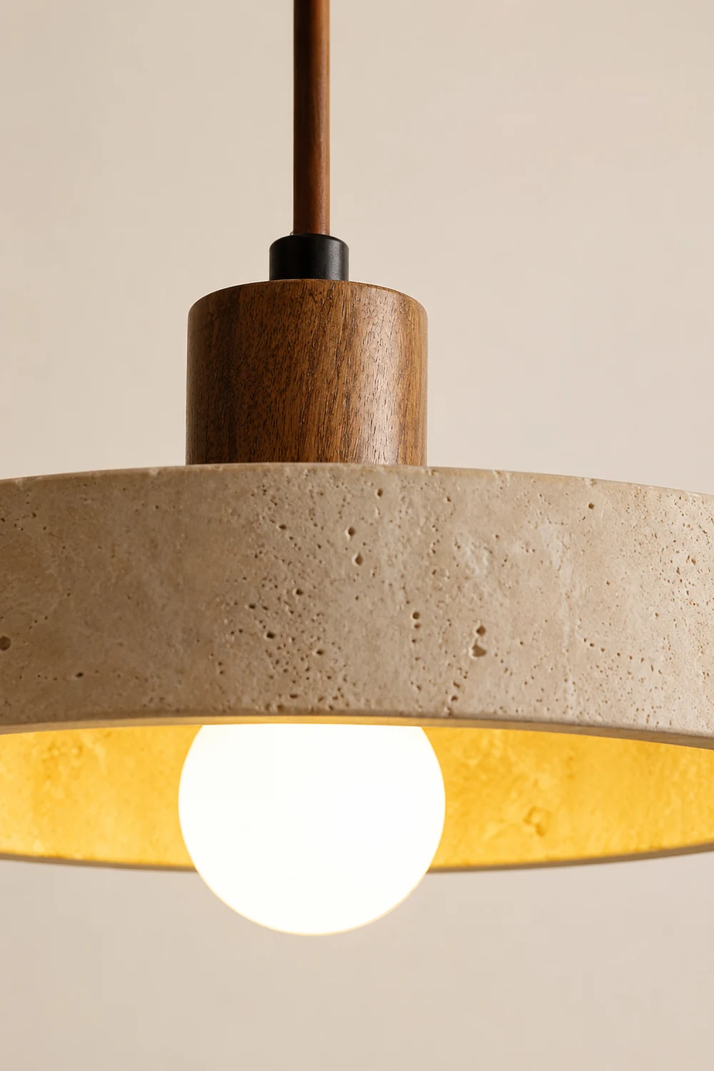 Natural Walnut Wood and Stone Pendant Lamp - Lumpaz