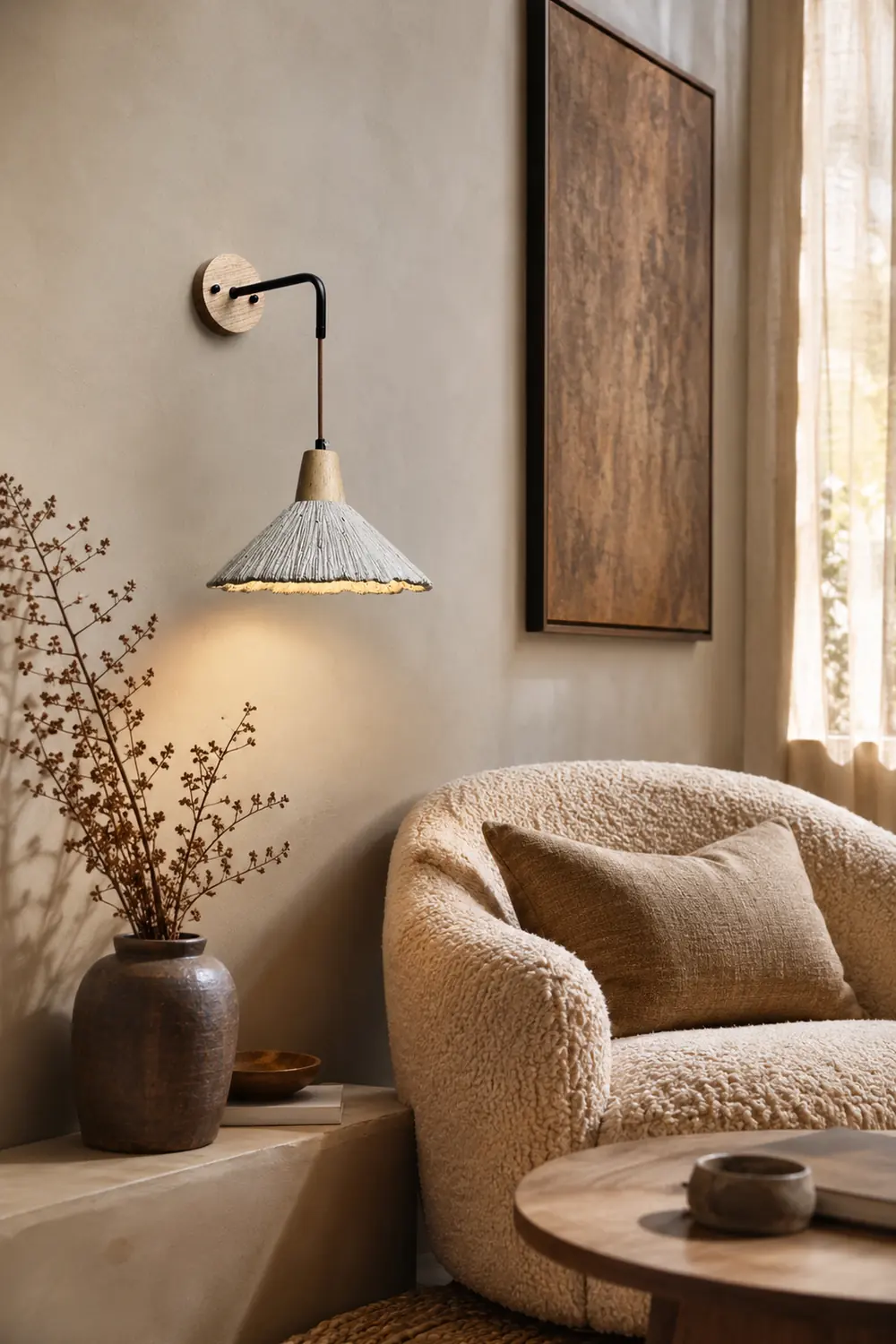 Vintage Textured Wood Wall Lamp - Lumpaz