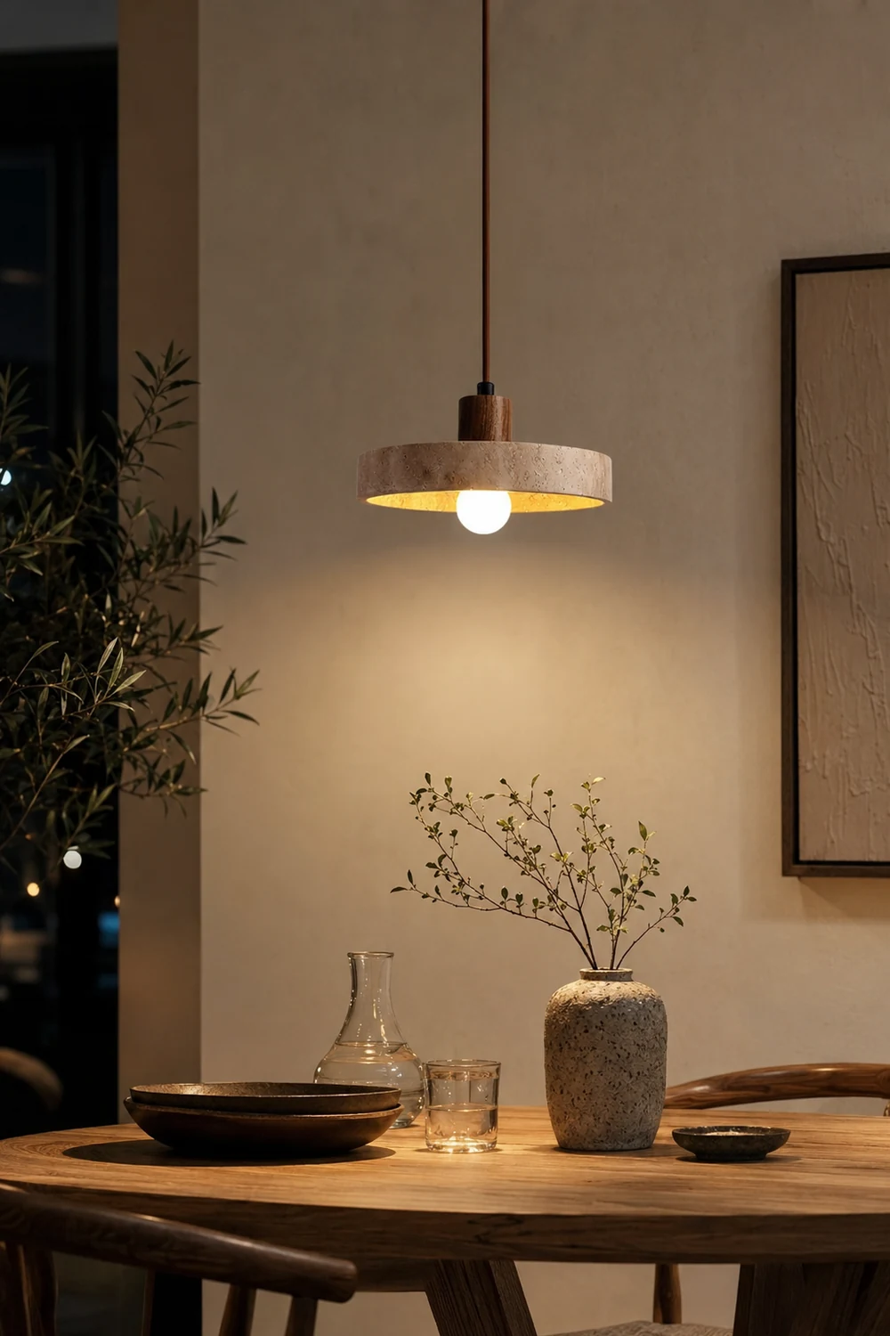 Natural Walnut Wood and Stone Pendant Lamp - Lumpaz