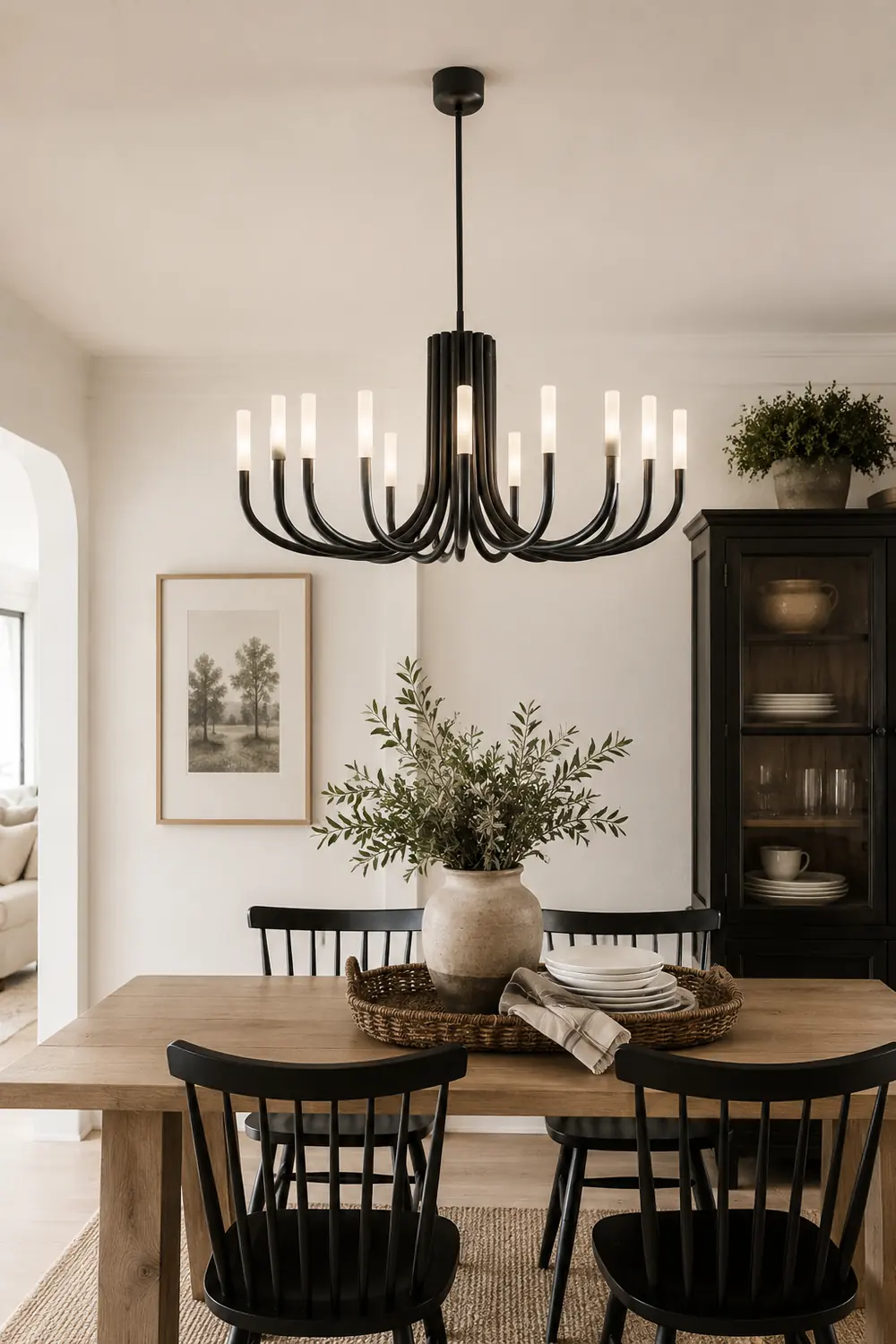 Rousseau Modern Black Linear Candle Chandelier - Lumpaz