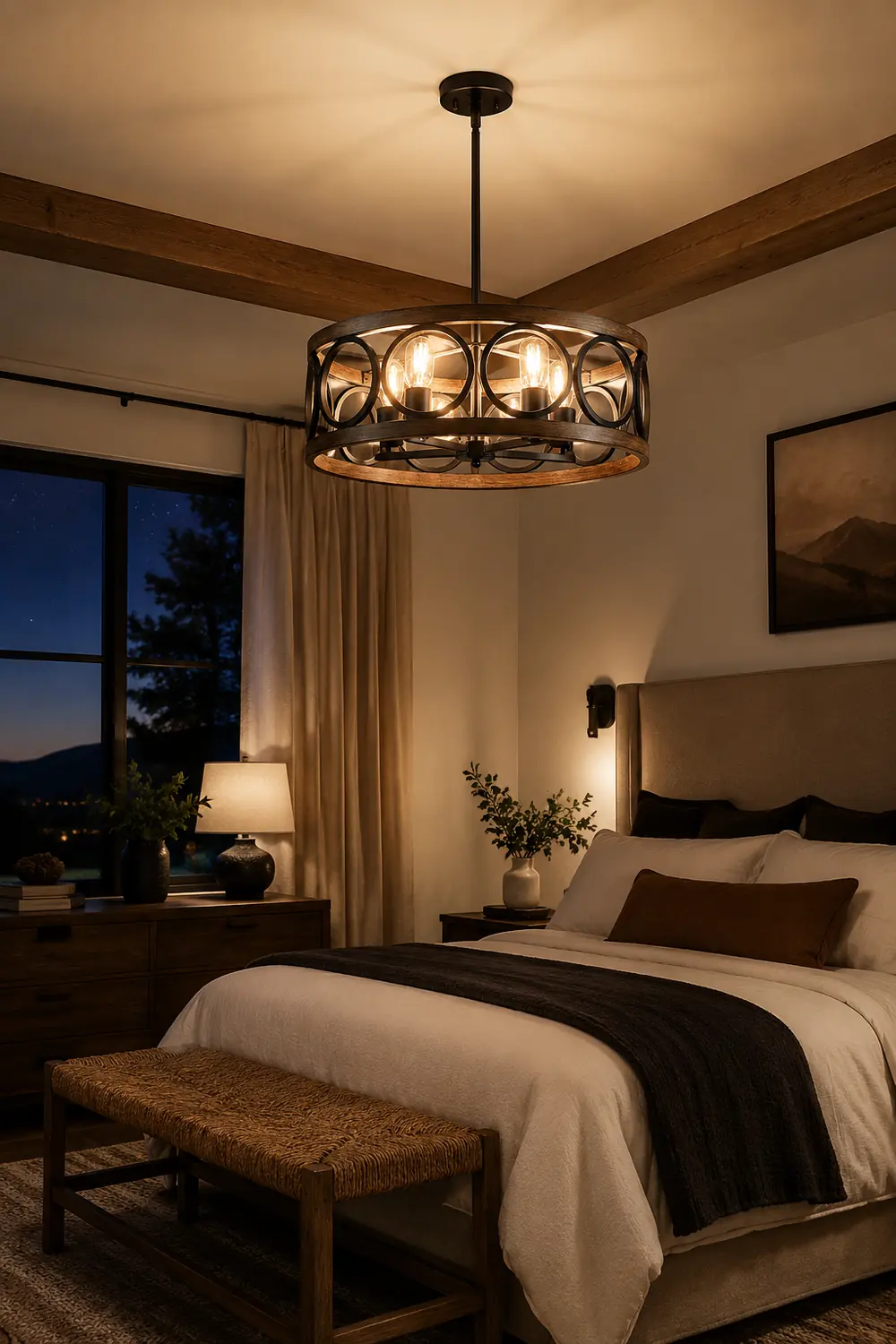 Franklin Bronze Vintage Wood Drum Chandelier - Lumpaz