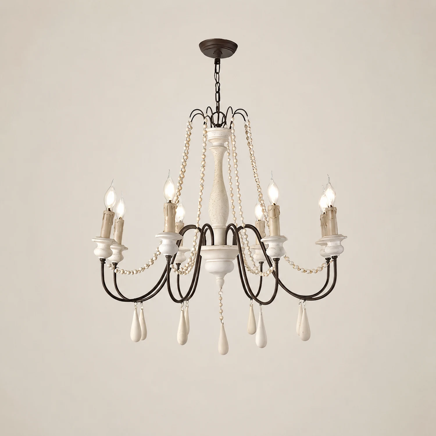 Rustic Beaded Candle Chandelier - Lumpaz