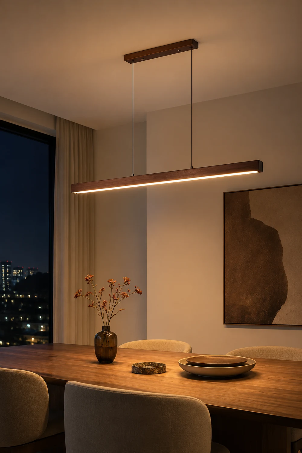 Walnut minimalist wood chandelier - Lumpaz