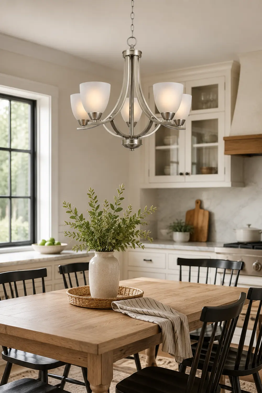 Transitional 5-Light Satin Nickel Chandelier - Lumpaz