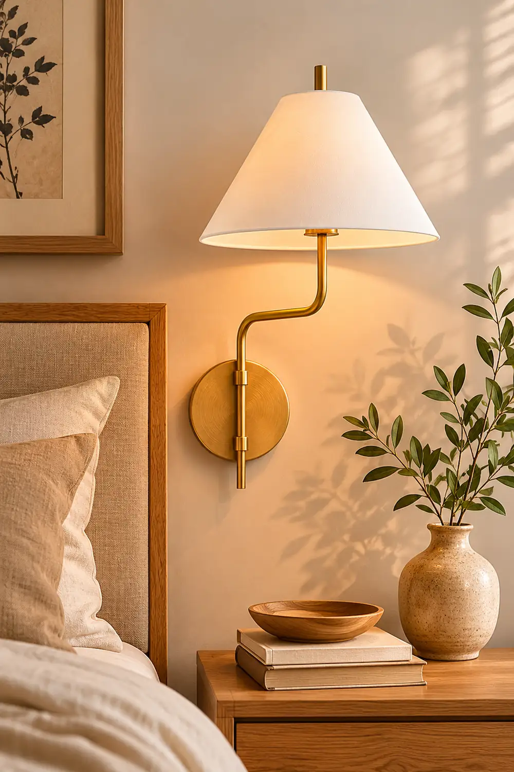 Fabric Lampshade Brass Curved Wall Lamp - Lumpaz