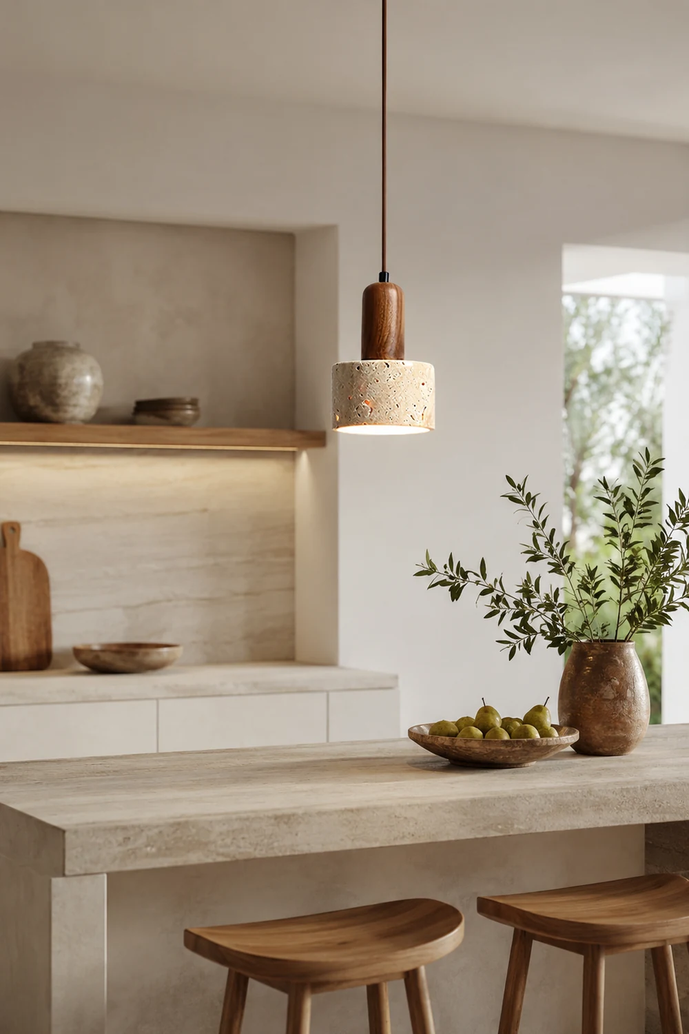 Natural Travertine Cylinder Pendant Light - Lumpaz
