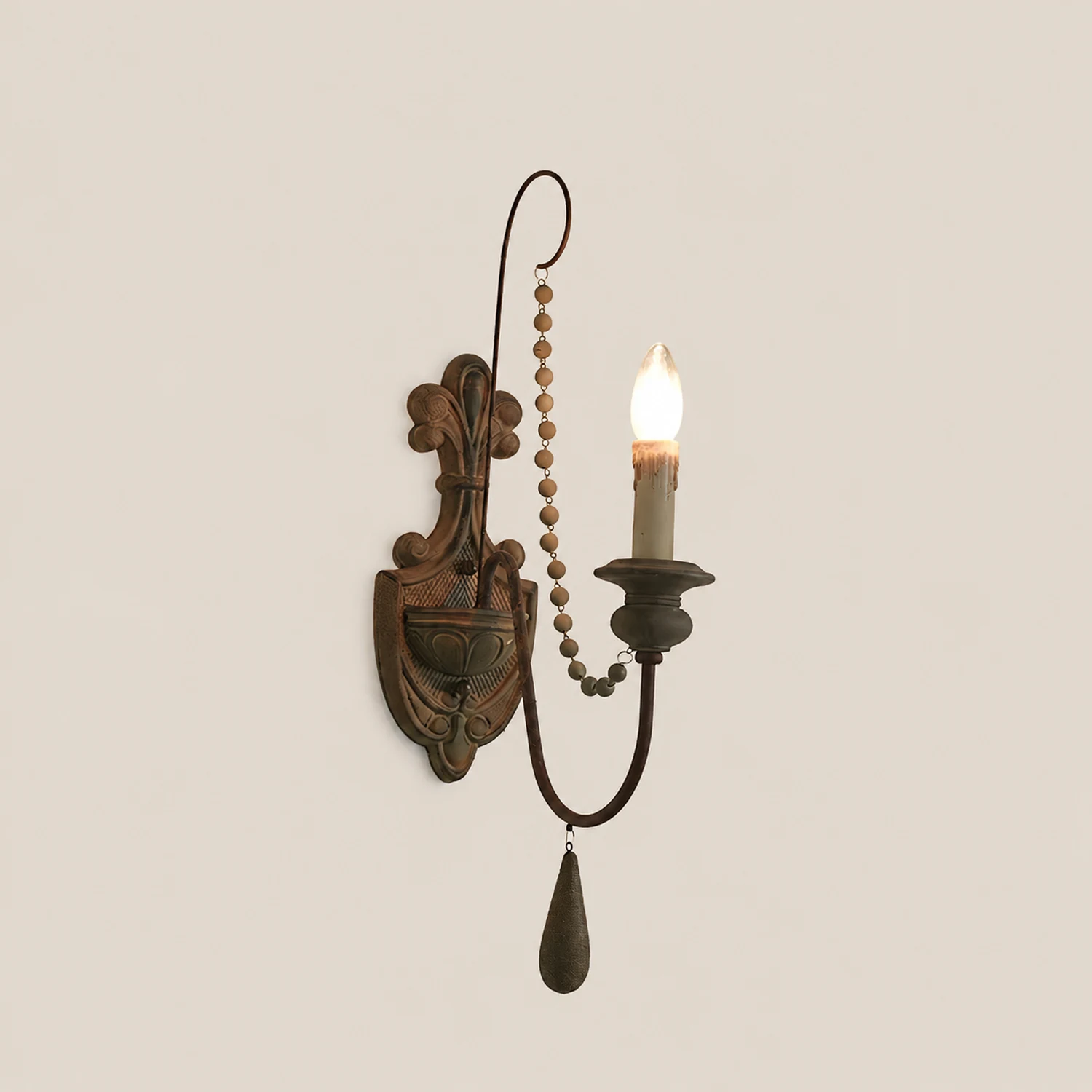White Metal Wall Sconce with Wood Backplate and 2 Bulbs - Lumpaz