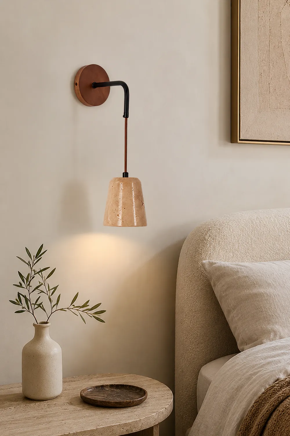 Yellow Travertine Disc Base Wall Lamp - Lumpaz
