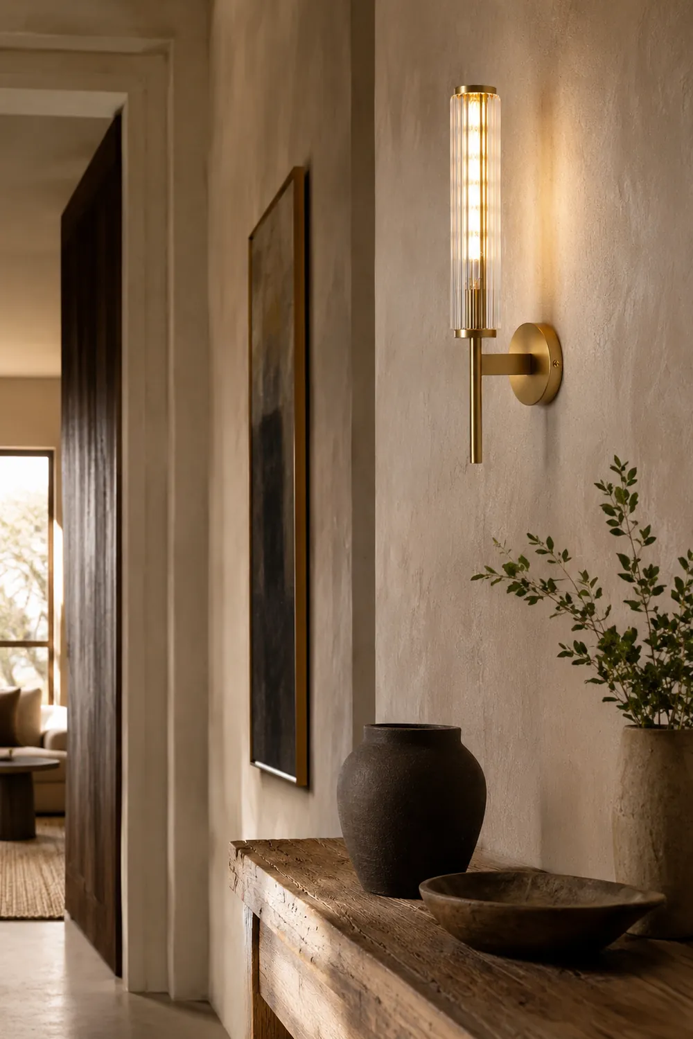 Glass Linear Brass Wall Light - Lumpaz