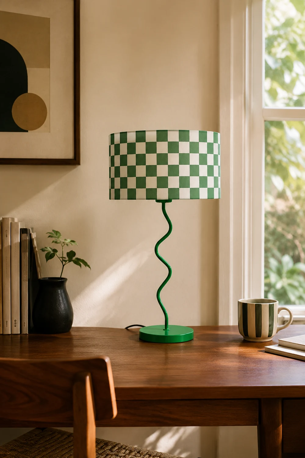 Green Grid Modern Table Lamp - Lumpaz
