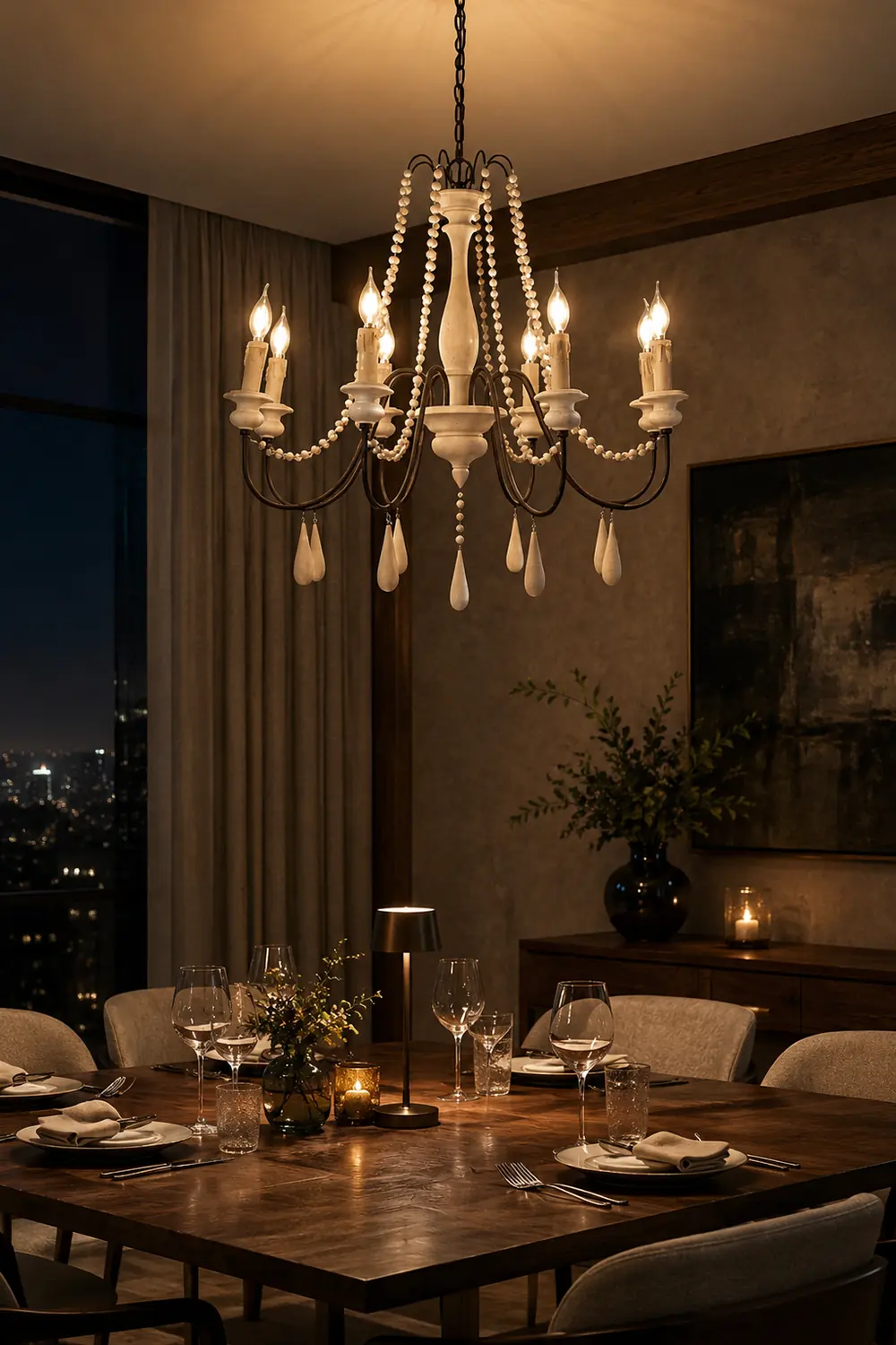 Rustic Beaded Candle Chandelier - Lumpaz