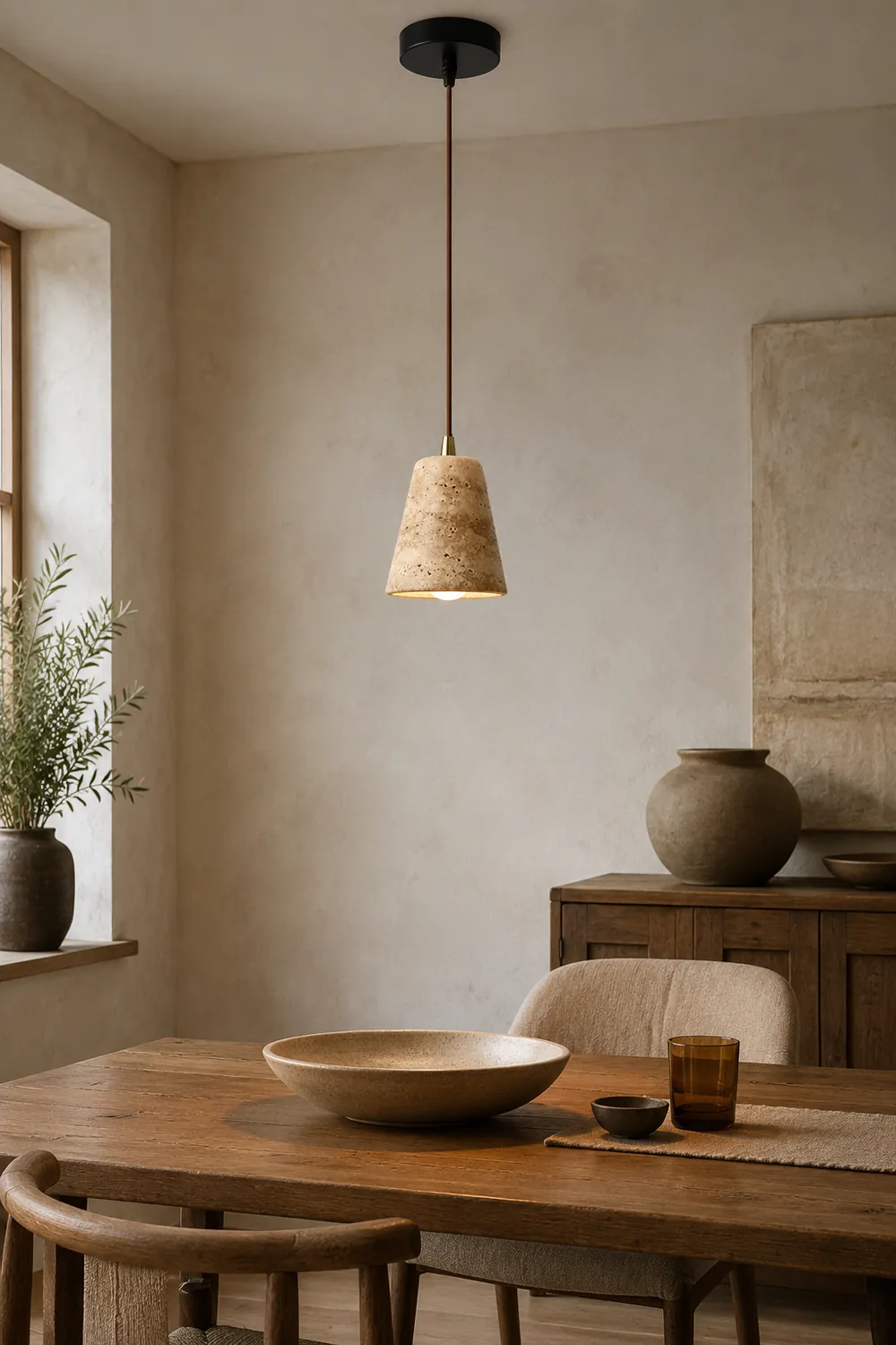 Yellow Travertine Cone Chandelier - Lumpaz