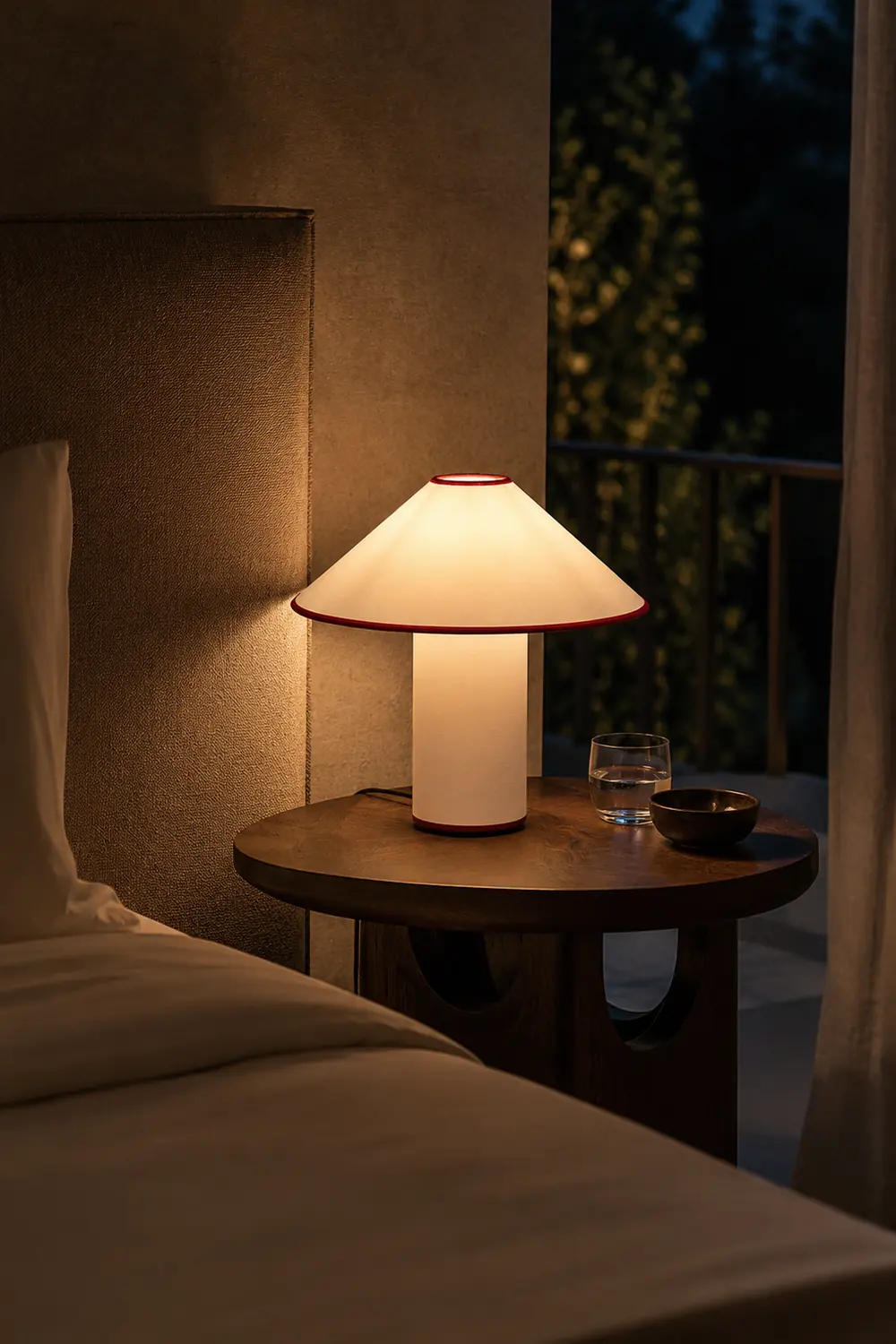 Red Trim Cone Shade Table Lamp - Lumpaz
