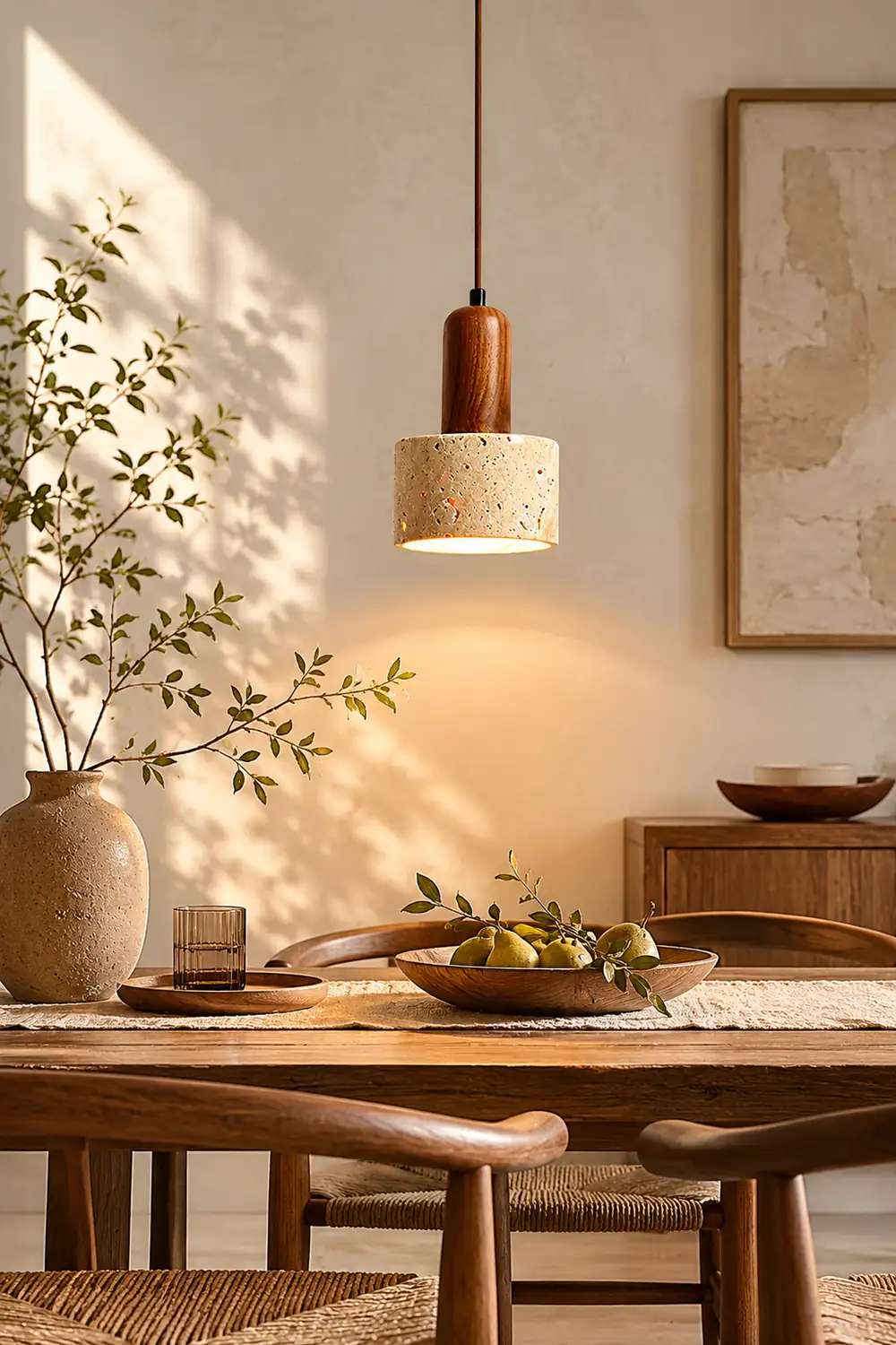 Natural Travertine Cylinder Pendant Light - Lumpaz