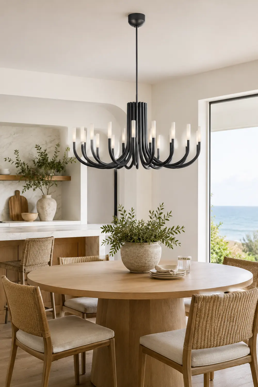 Rousseau Modern Black Linear Candle Chandelier - Lumpaz