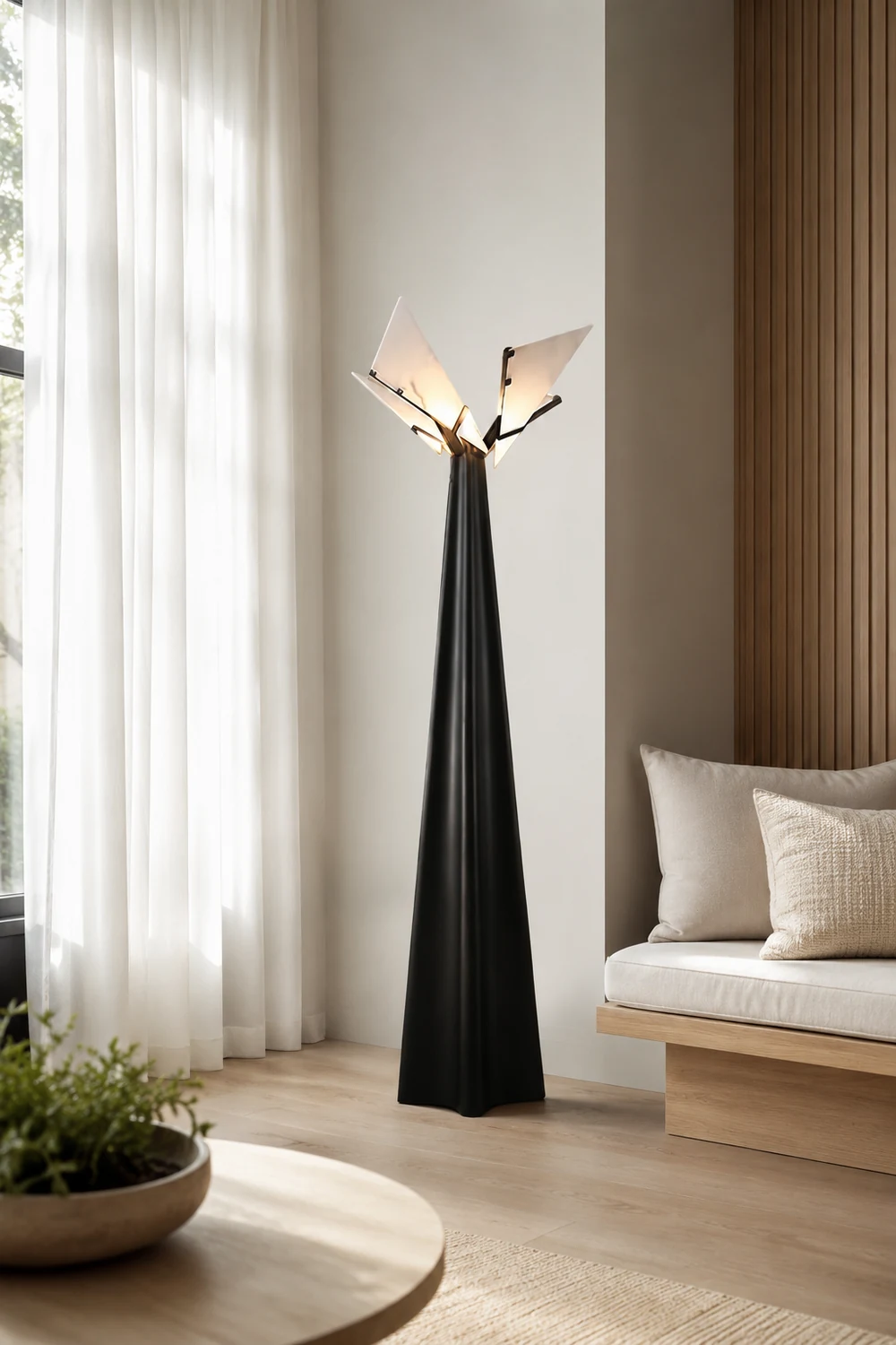 Abstract Black and Alabaster Floor Light - Lumpaz