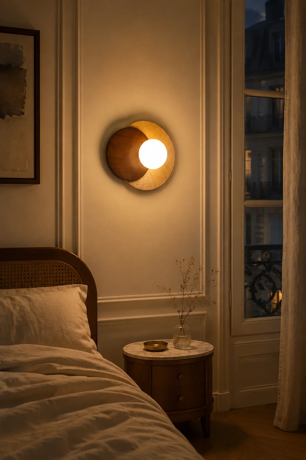 Partial Eclipse Wood & Stone Wall Light - Lumpaz