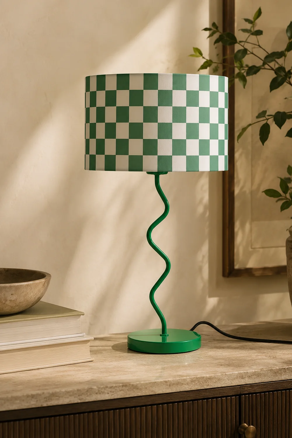 Green Grid Modern Table Lamp - Lumpaz