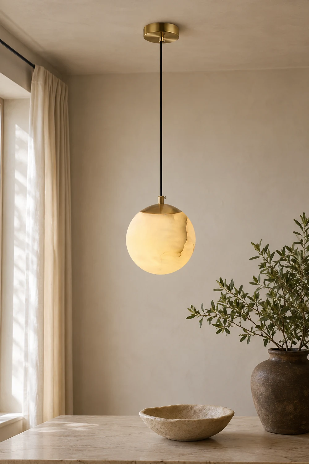 Amber Alabaster Globe Pendant Light - Lumpaz