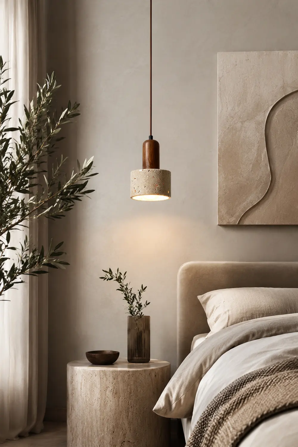 Natural Travertine Cylinder Pendant Light - Lumpaz