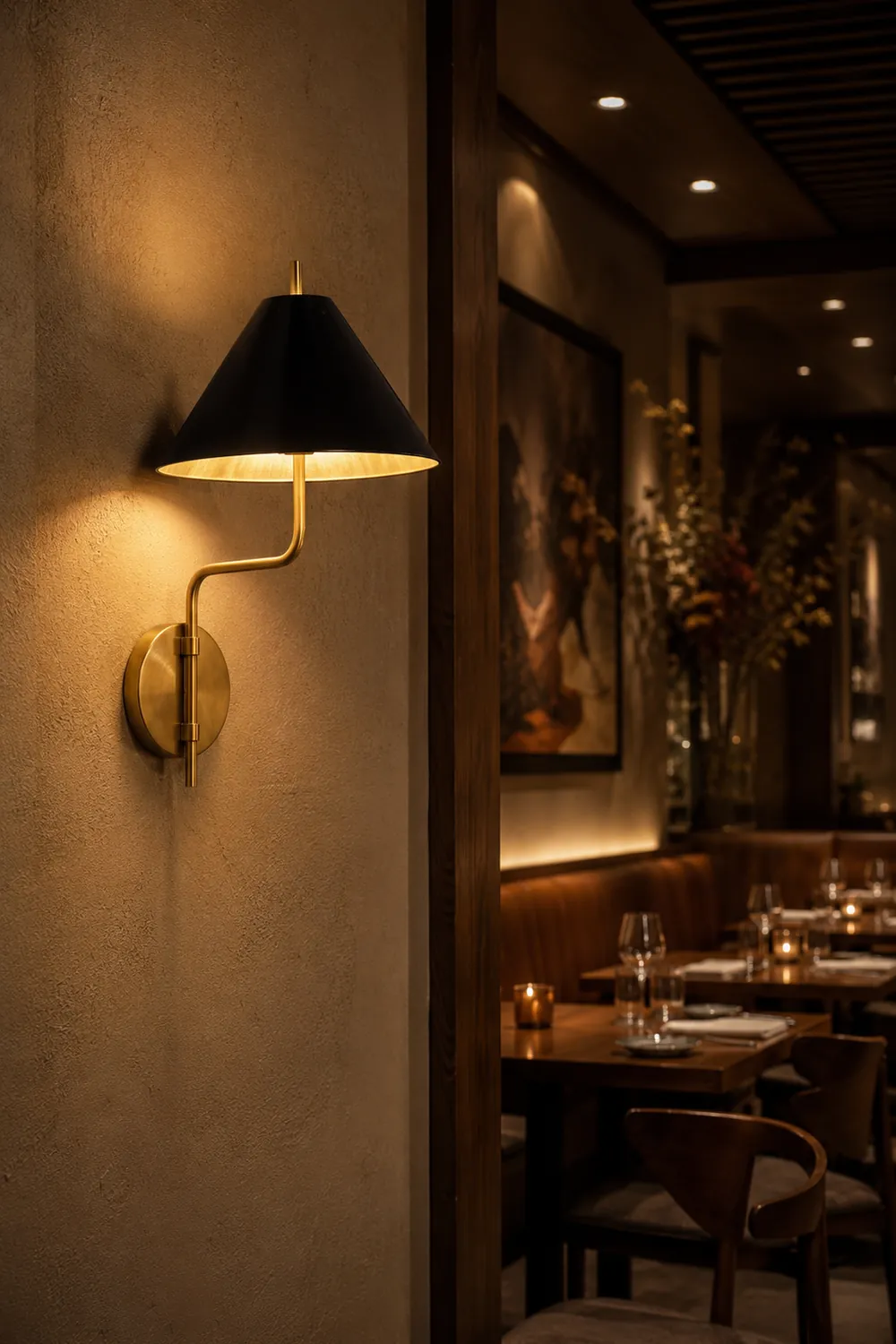 Fabric Lampshade Brass Curved Wall Lamp - Lumpaz
