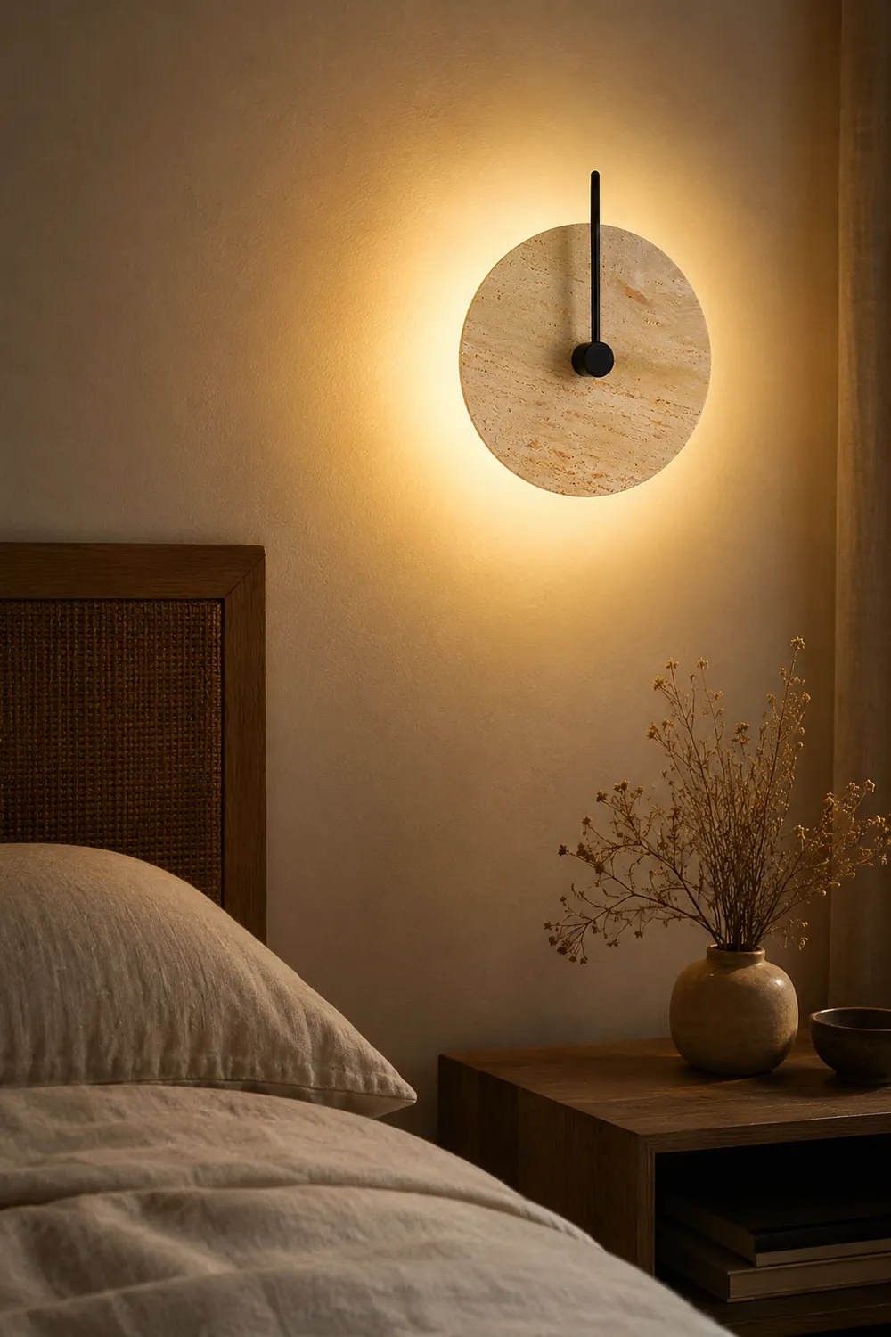 Minimalist Circular Travertine Wall Sconce - Lumpaz
