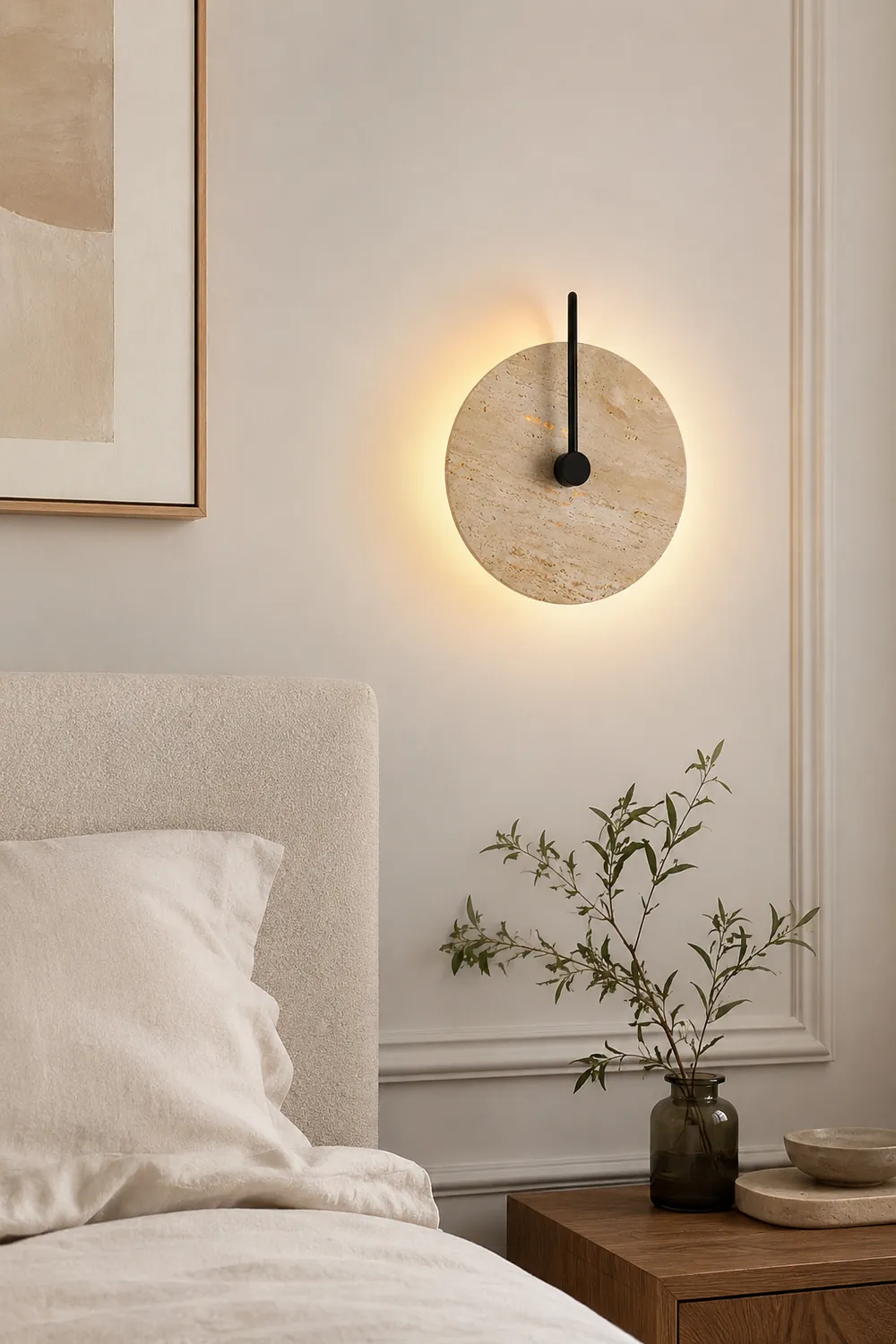 Minimalist Circular Travertine Wall Sconce - Lumpaz