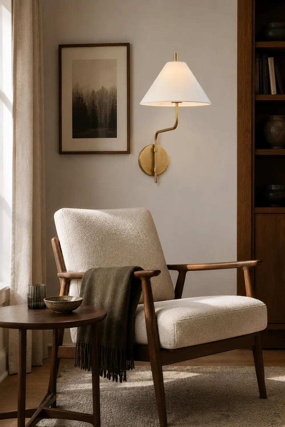 Fabric Lampshade Brass Curved Wall Lamp - Lumpaz