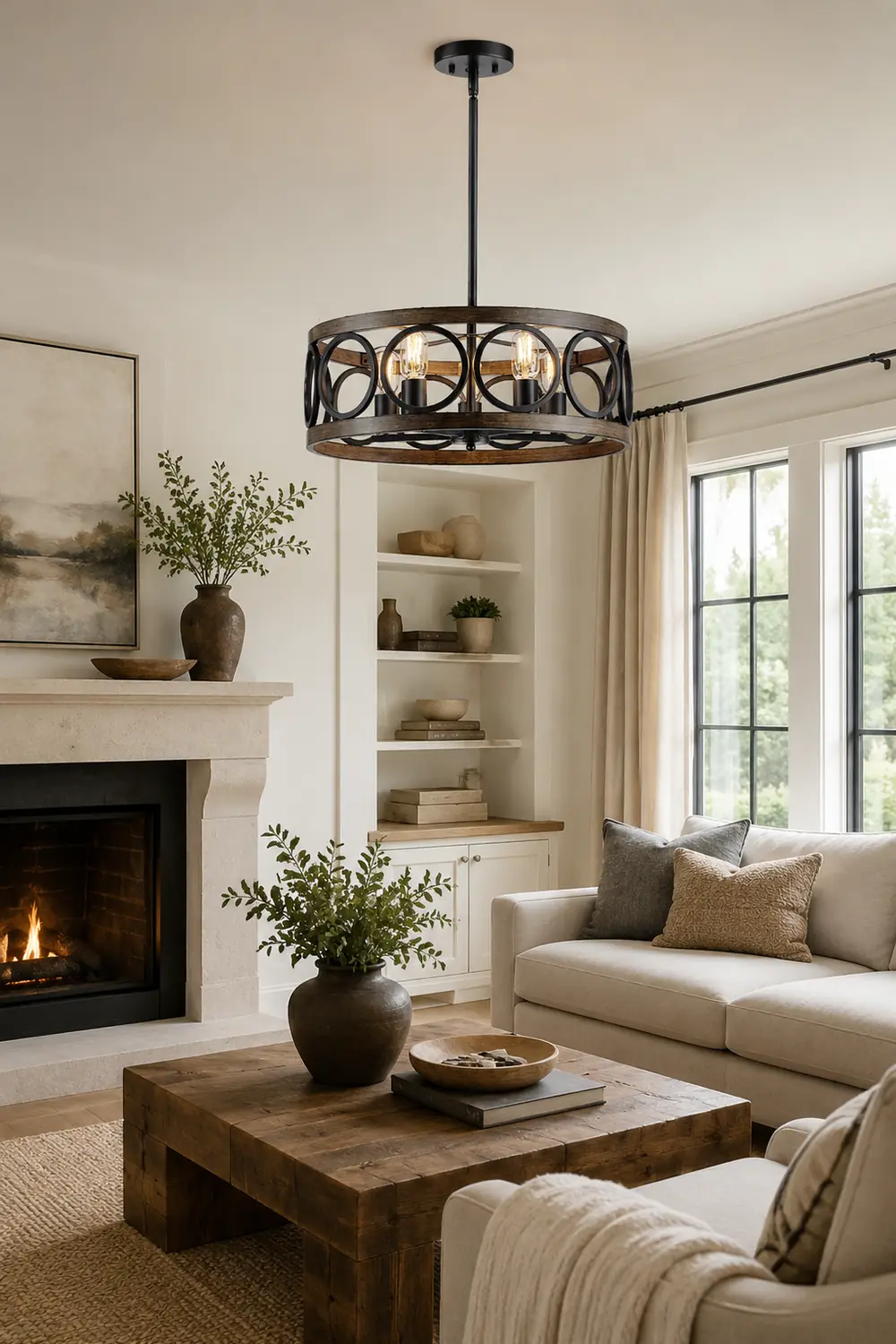 Franklin Bronze Vintage Wood Drum Chandelier - Lumpaz