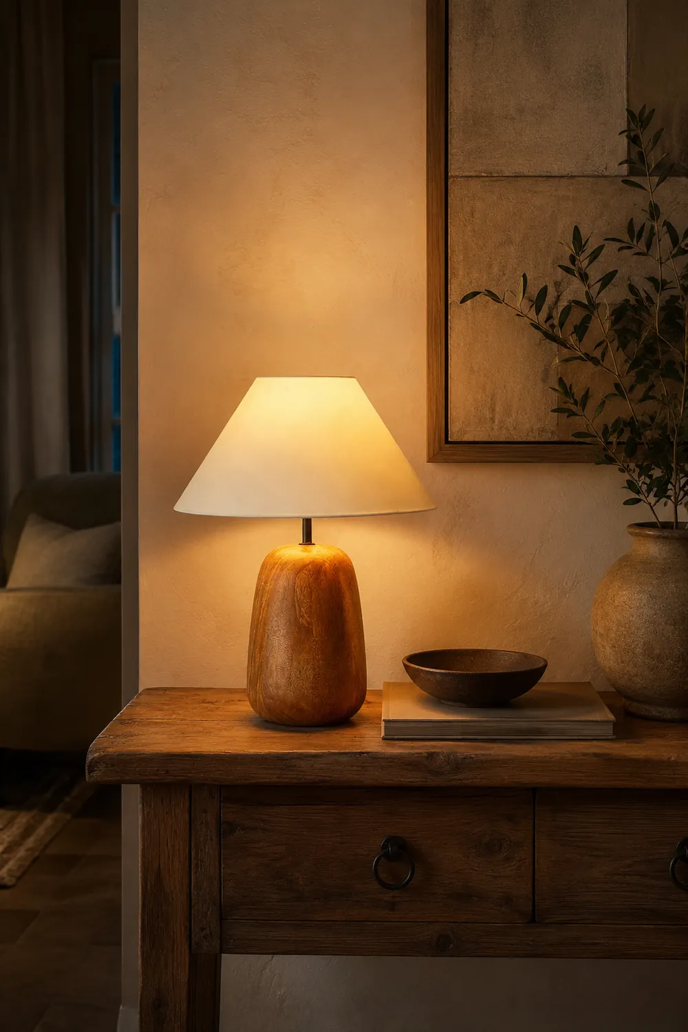 Grooved Country Wood Table Lamp - Lumpaz