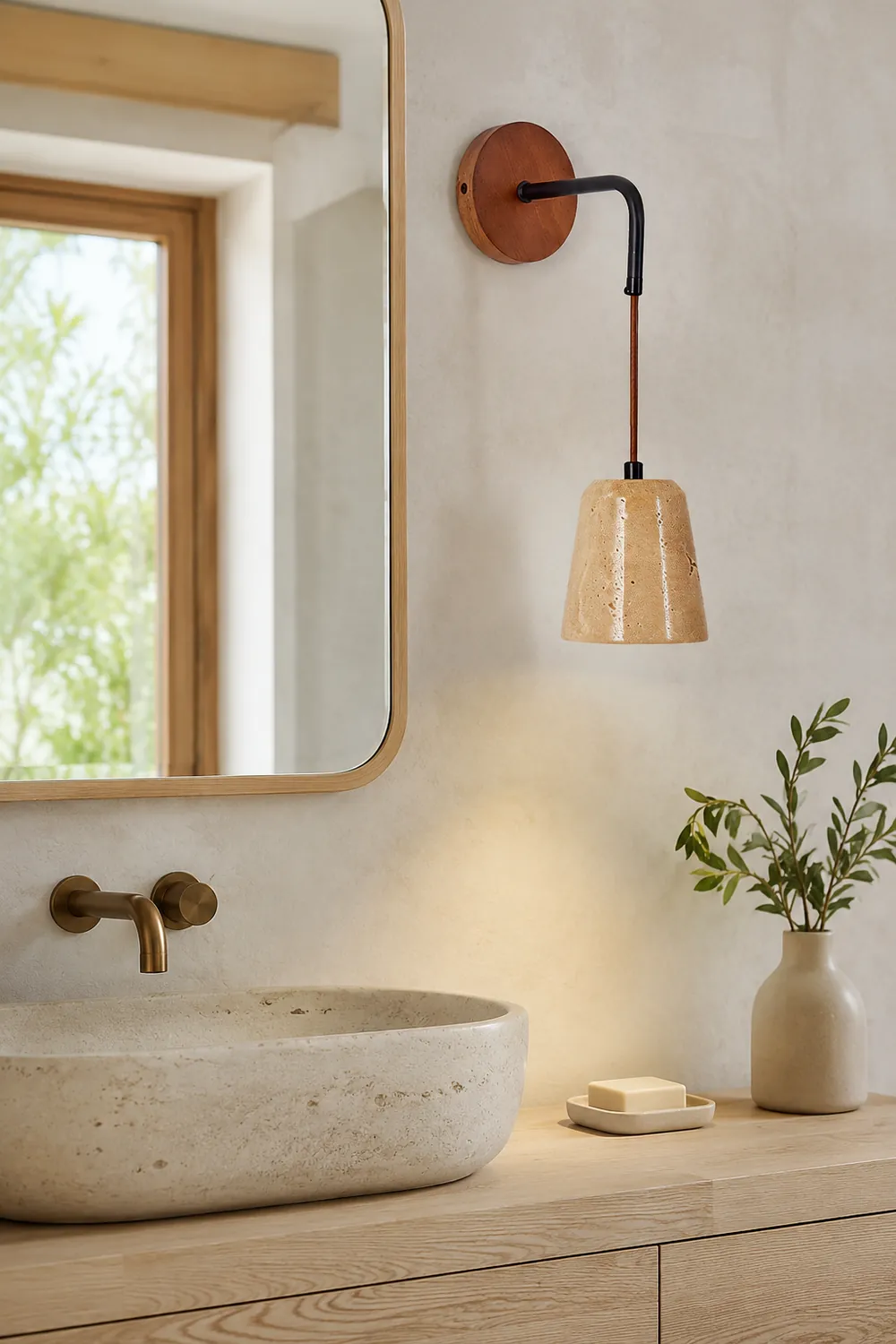 Yellow Travertine Disc Base Wall Lamp - Lumpaz