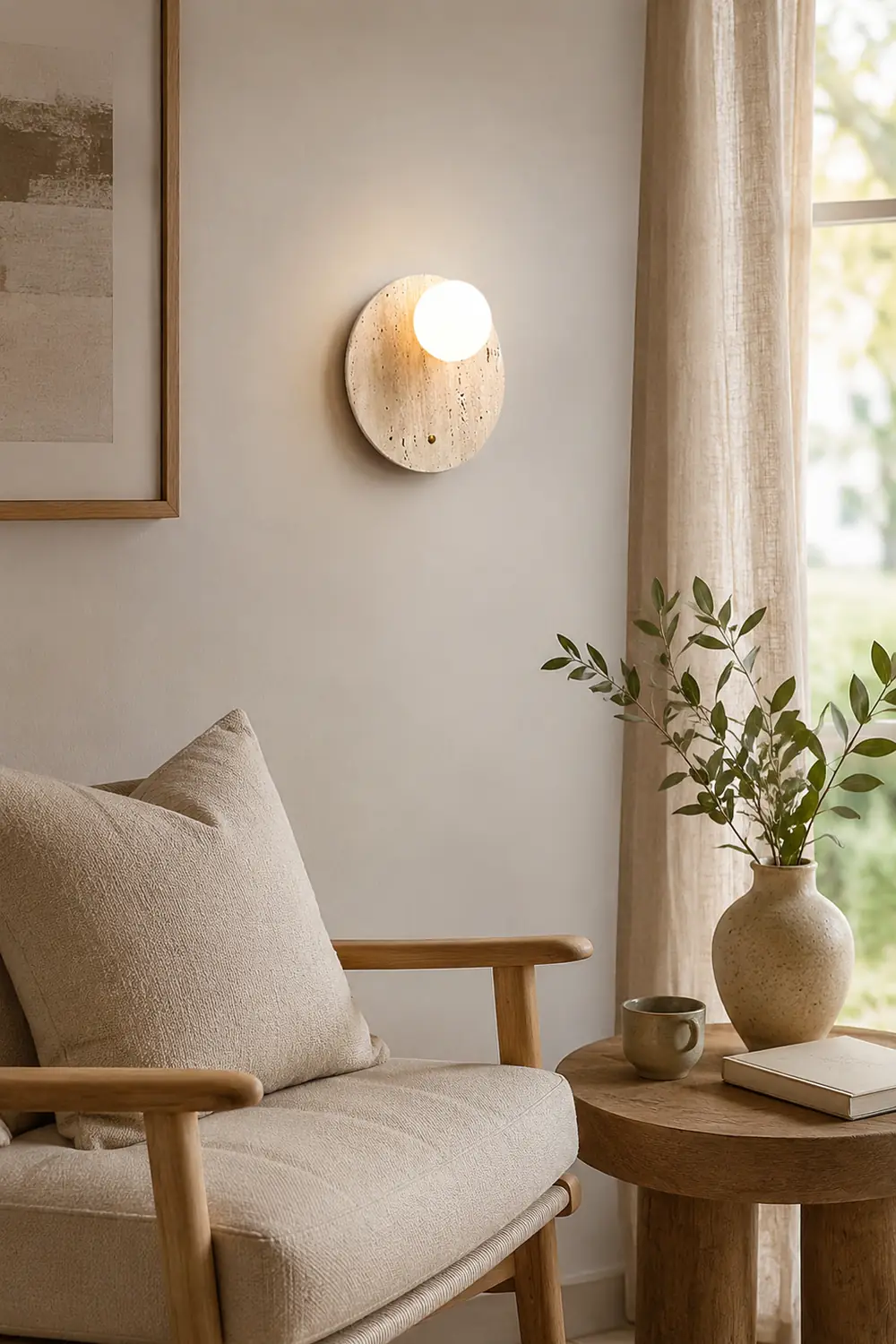 Japanese Oval Travertine Wall Light - Lumpaz