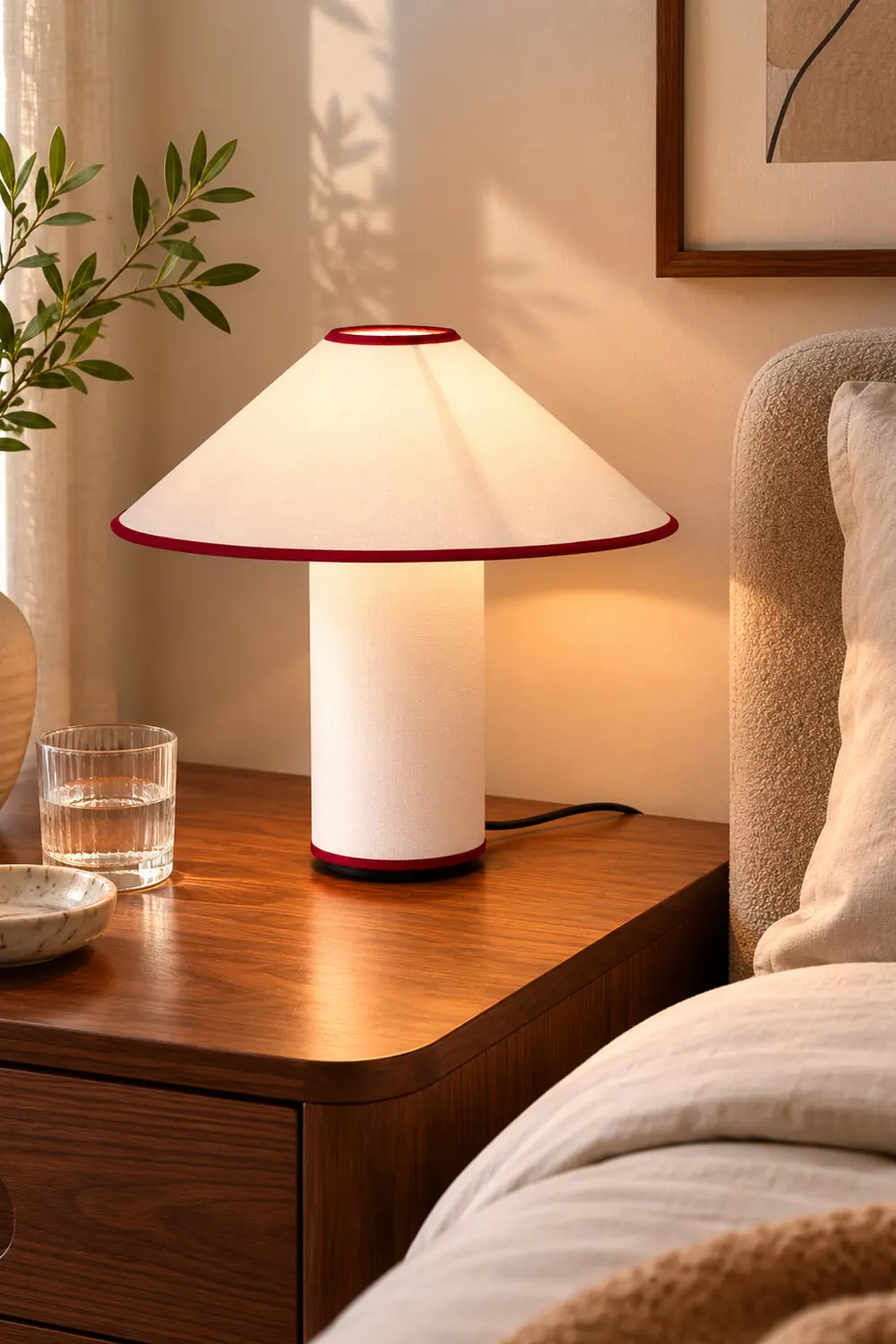 Red Trim Cone Shade Table Lamp - Lumpaz
