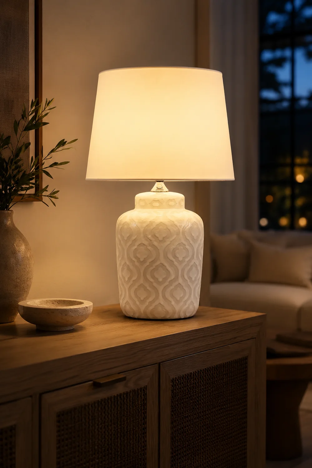 Textured Jar Table Lamp with Tapered Shade - Lumpaz