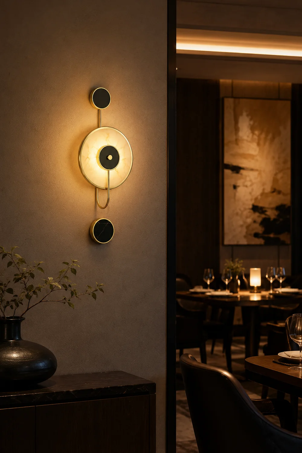 Art Deco Black & White Alabaster Wall Lamp - Lumpaz