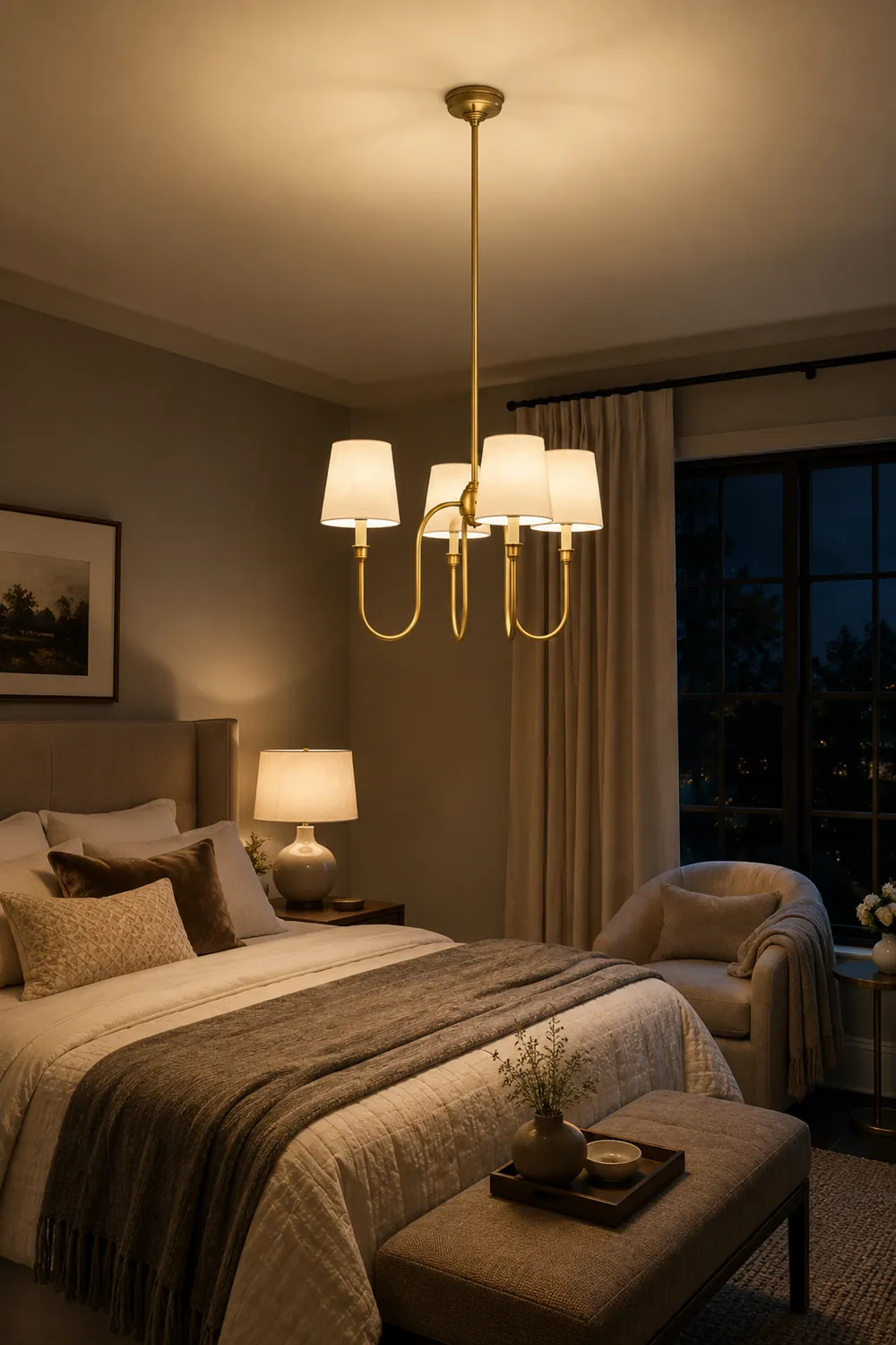 Classic 4-Light Brass Chandelier with Shades - Lumpaz