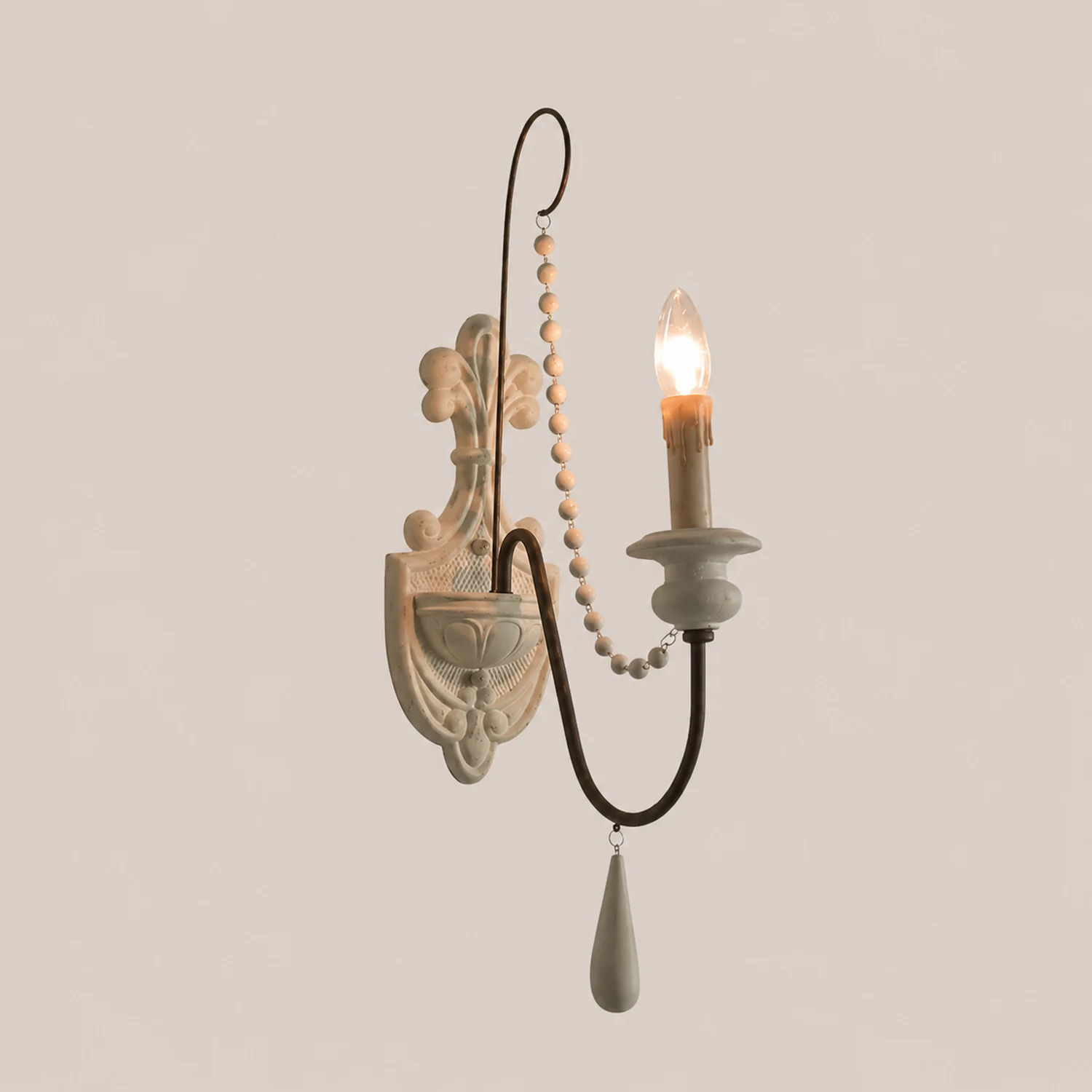 White Metal Wall Sconce with Wood Backplate and 2 Bulbs - Lumpaz